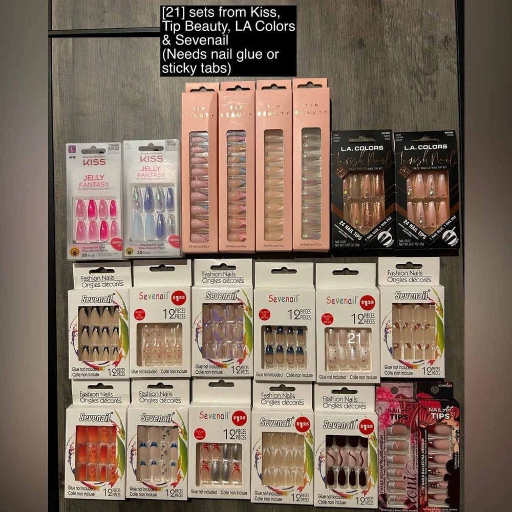 39 Press On Nails Bundle! Kiss impress Tip Beauty Sevenail and adhesive tabs NEW - Picture 3 of 5